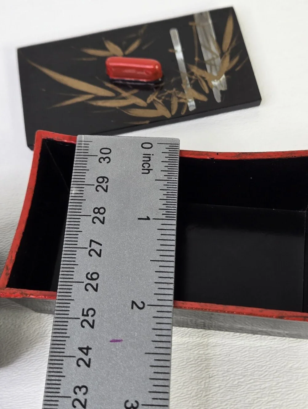 Vtg Japanese Lacquerware Box Set Urushi Maki-e Floral Bamboo Black Red Hand Pain